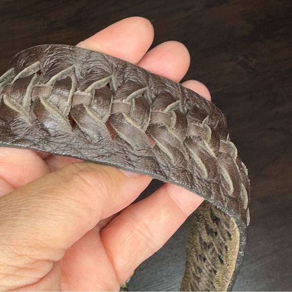 LeatheRock Brown Braided Leather Semi Precious Stone Encrusted Buckle Belt S